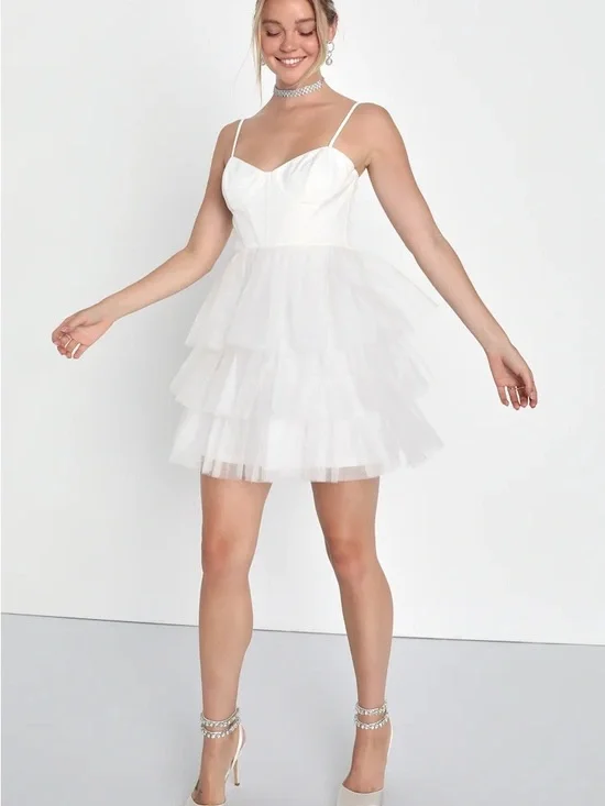 NWT lulus white tulle bustier tiered mini dress - Picture 2 of 8